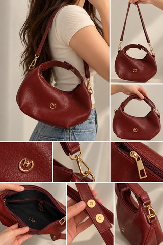 Elpida Bags Kadın Bordo Çanta Ve Aksesuar Hediye Seti Çanta, Kartlık, Cep Aynası, Toka Ve Charm Bordo - Beyaz