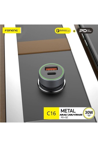 Foneng C16 30w Type-c + Usb Araç İçi Şarj Adaptörü -