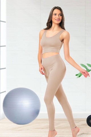 Esnek Fitilli Spor Tayt Ve Geniş Askılı Pedli Büstiyer Takımı - Kadın Yüksek Bel Kombin 001