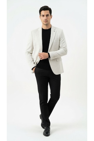 Plus Scorpion Erkek Karyağdı Desenli Slim Fit Blazer Ceket Siyah & Bej Şık Günlük Ve Ofis Kombin Bej