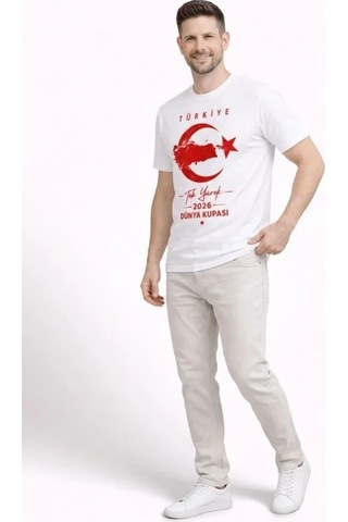 Veraura Lifestyle Erkek Türkiye Ay Yıldız Baskılı Taraftar Forma T-shirt - Beyaz