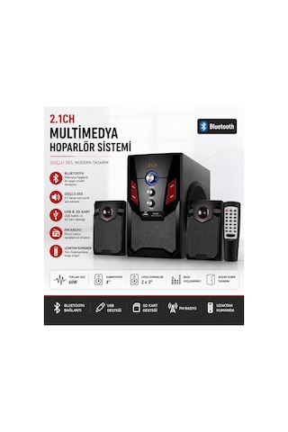 Ts-21 Hoparlör 2.1 Kanal 2+1 Ses Sistemi Fm Radyo Sd Kart Usb Bluetooth Uzaktan Kumandalı Subwoofer Hoparlör Ev Sinema Sistemi