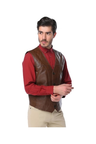 Dericlub 2145 Gerçek Deri Erkek Yelek Camel