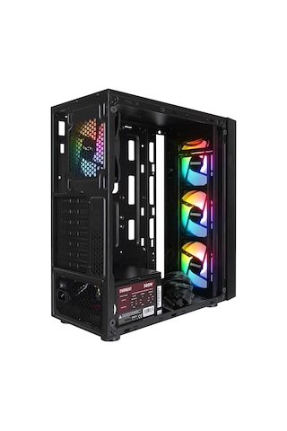 Everest Faced V3 500 W 4x12 CM RGB Fan ATX TempeRr Camlı Mid Tower Oyuncu Kasası Siyah