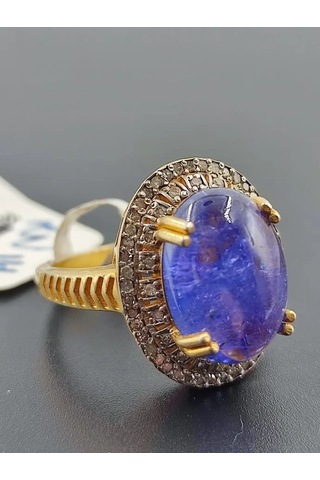 925 Gümüş Tanzanit Ve Elmaslı Yüzük 300 Altın