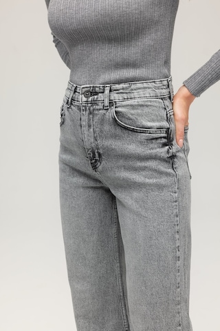 Sââde Kadın Yüksek Bel Wide Leg Jean Pantolon - Paça Detaylı Gri