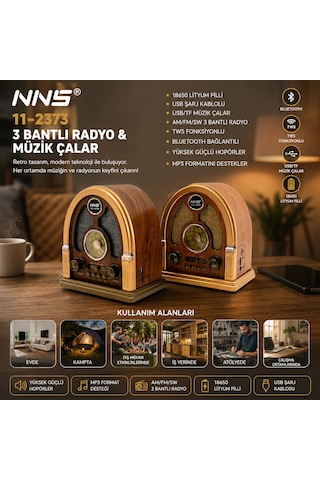 Usb Şarjlı - Nostalji Bluetooth İbreli Fm Radyo Mp3 Usb - Tf Player Speaker Ns-7061bt Pl-4711 5250