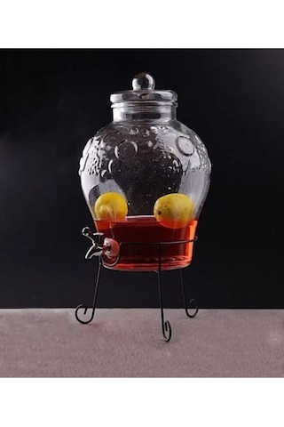 10 Litre Musluklu Cam Su Sebili Şerbetlik Ve Damacana Metal Ayaklı Beyaz