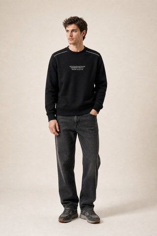 Redline Respect Bisiklet Yaka Regular Fit Kışlık Sweatshirt Siyah