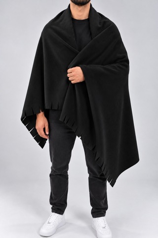 Parshey Polar Şal 70x170 Cm Unisex Sıcak Tutan Yumuşak Kenar Püsküllü Siyah