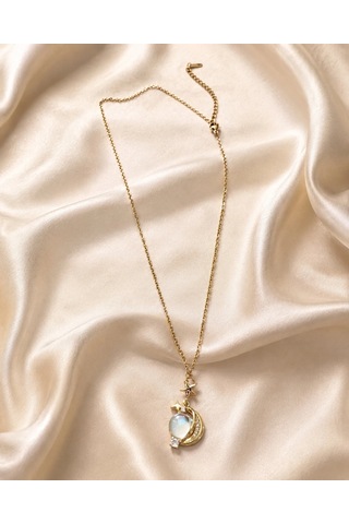 Gold Renk Opal Taşlı Kolye