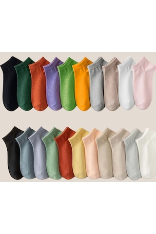 Çorabı Renkli 6 Çift Likralı Pamuklu Penye Kadın Patik Çorap Asorti
