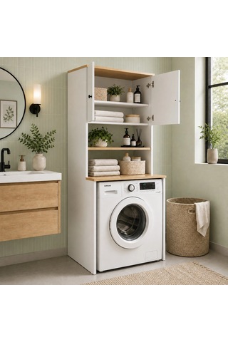 Banyo Dolabı / Çamaşır - Kurutma Makinesi Dolabı Beyaz - Atlantik Çam