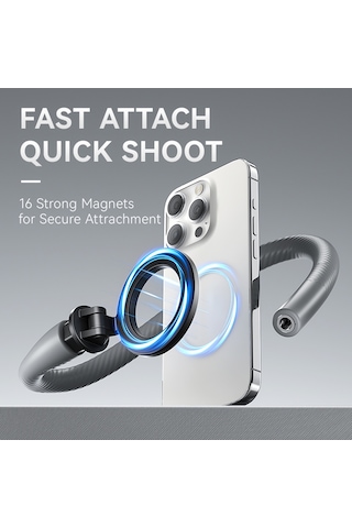 Yunboo Esnek Manyetik Telefon Askısı - 300g Taşıma Kapasiteli, Bükülebilir Kollu, 1/4 Vida Bağlantılı Gri