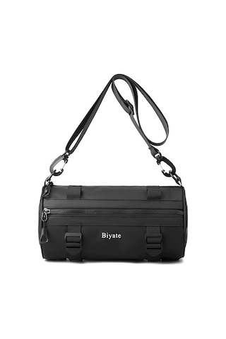 Erkekler İçin Şık Ve Fonksiyonel Tek Omuz Çanta - Hong Kong Tarzı Silindir Formda Messenger Çanta, Trend Desenli Ve Dayanıklı Film Kaplama, Spor Ve Günlük Kullanım İçin Pratik Göğüs Çantası Siyah