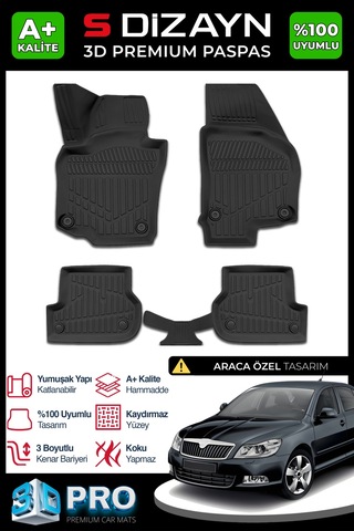 S-dizayn Skoda Octavia 2 3d Pro Havuzlu Paspas 2004-2013 A+ Kalite