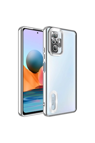 Xiaomi Redmi Note 10 Pro Kılıf Kamera Korumalı Logo Gösteren Zore Omega Kapak Gümüş