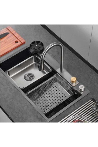 Crauf Dolce Vita 6375 Füme Akıllı Mutfak Eviyesi Füme