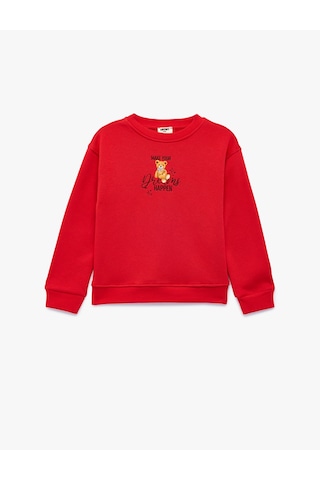 Koton Ayıcık Baskılı Şardonlu Bisiklet Yaka Uzun Kollu Sweatshirt Kırmızı 7wkg10257ak