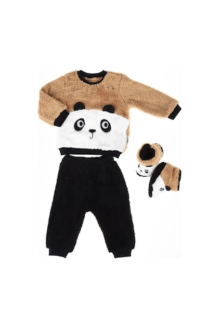 Mai Perla Panda Nakışlı Welsoft Peluş 3'lü Bebek Takım Siyah