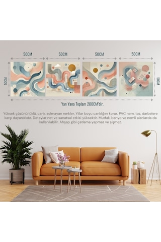 İskandinav Soyut Tablo Set Çerçevesiz 50x50cm Pvc Tablo 4'lü Set 010 Her Bir Tablo 50x50cm Büyüklüğündedir.
