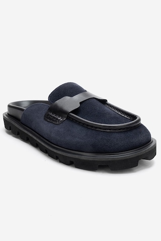 Luvishoes Vela Lacivert Süet Hakiki Deri Kadın Terlik Lacivert