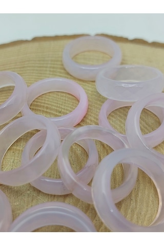 Akik Taşı Yüzük Sisli Açık Pembe Alacalı Faset Kesim 6mm Kalınlık 59916 Bakır
