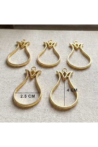 Tahtakale Toptancı Epoksi Lale Model Metal Kolye Takı Ucu 5 Adet Gold Gold