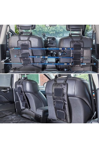 Yaozixa Araç Arka Koltuk Balıkçılık Kamışı Tutucu Seti - Süper Tutuculu, Araç İçi Sıkıca Sabitleyici, Sırt Koltuğu Montajlı, Sualtı Malzemesi, 38x18cm Siyah