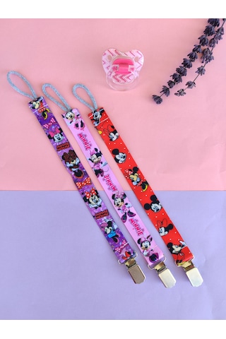 3baby 3'lü Emzik Askısı Seti - Emzik Tutucu - Emzik Zinciri Kız Bebek Çok Renkli