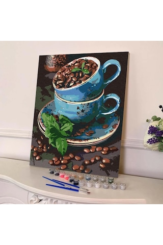 Sayılarla Boyama Seti 40 x 50 CM Tuval Şasesine Gerili Çekirdek Kahve Fincanı