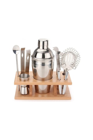 Sones 9'u 1 Arada Paslanmaz Çelik Kokteyl Çalkalayıcı Aletleri Seti Ahşap , Kapasite: 750ml