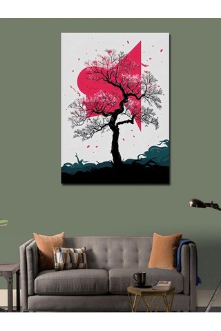 Kanvas Tablo Ağaç Ve Kırmızı Güneş 50cmx70cm
