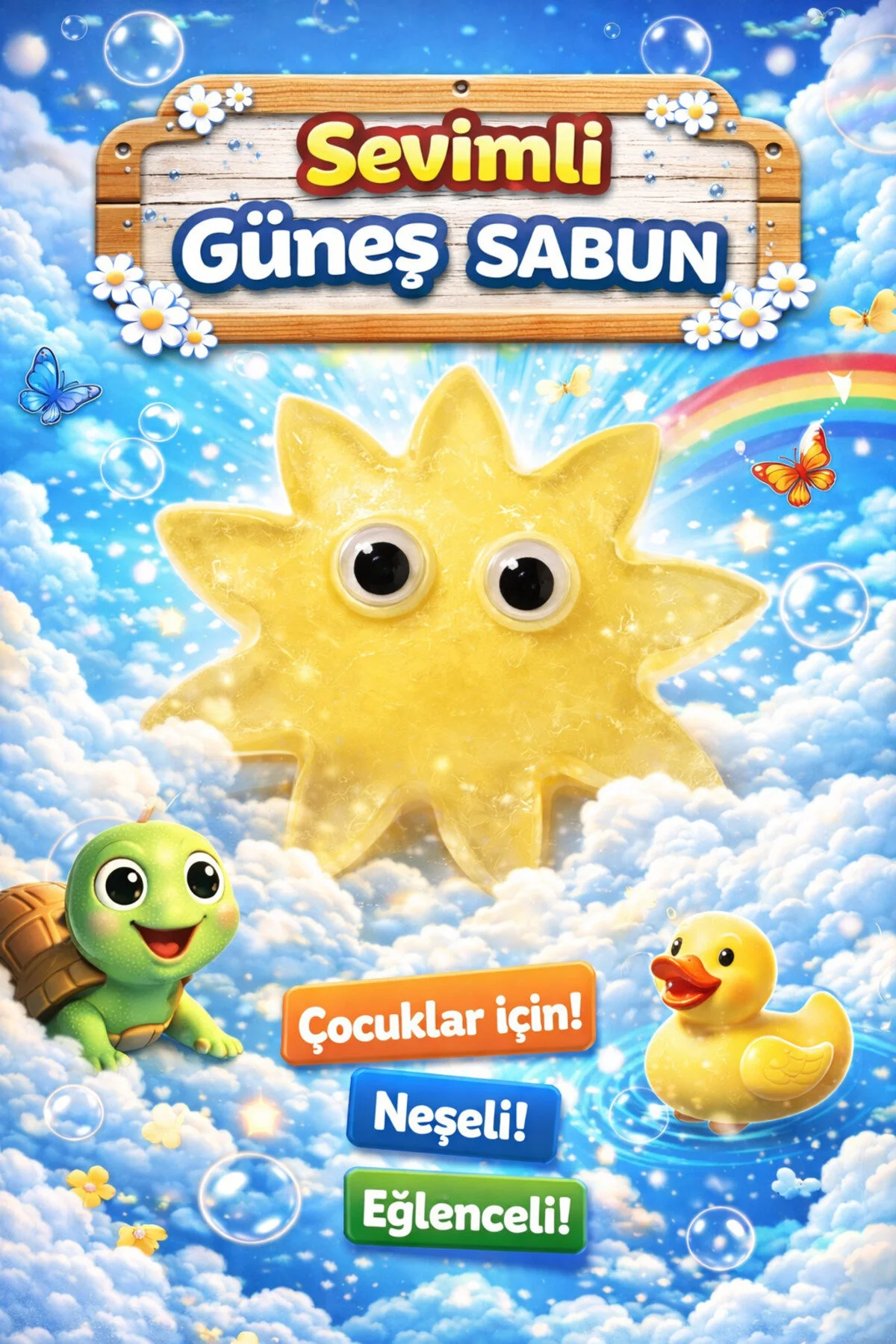 5 Adet Sevimli Güneş Figürlü El Yapımı Gliserin Sabun Çilek