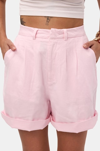 Itsbasic Kadın Pembe 6s6-98 Mom Relax Fit Organik Keten Kumaş Şort