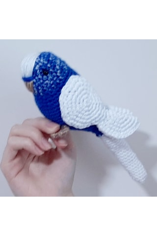 Amigurumi Kuş Muhabbet Kuşu Lacivert Kırçıllı Beyaz Kanat