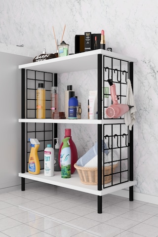 3raflı Telli Çevir Kur Çok Amaçlı Banyo Rafı Dolabı Metal Gövdeli Organizer Düzenleyici Saklama Rafı Beyaz