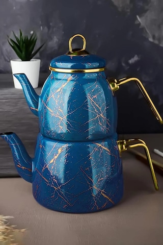 Nishev.com Evini Sev Elite Class Kırık Mermer Desenli Çaydanlık Mavi