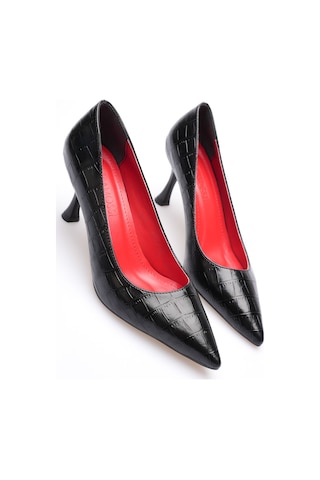 Alewomen Siyah Krokodil Desenli Deri Alçak 8 Cm Topuk Shoper Stiletto Topuklu Kadın Ayakkabı Siyah Kroko