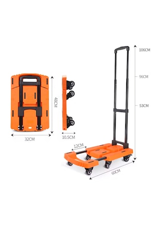 6 Tekerlekli Katlanabilir Paket Koli Taşıma Arabası Turuncu 200kg