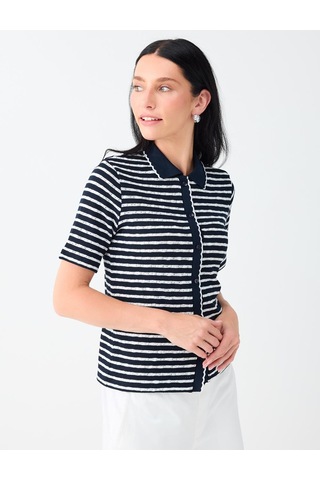 Jimmy Key Lacivert Polo Yaka Çizgi Desenli Kısa Kol Gömlek 6sw087241494