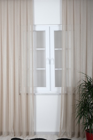 Damla Keten Görünümlü Leno Tül Perde Pilesiz Bej