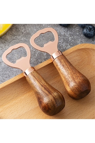 Moly Ahşap Saplı Gümüş Paslanmaz Çelik Bira Şişe Açacağı, Özel Logo, 10x3,5 Cm Gümüş