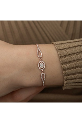 925 Ayar Gümüş Rose Oval Baget Bileklik Altın