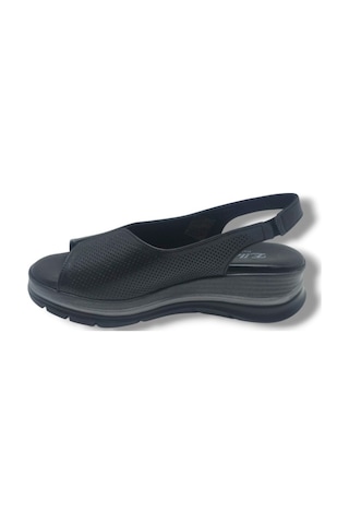 Ellanor S-564-26 Hakiki Deri Anatomik Dolgu Taban Kadın Sandalet Siyah
