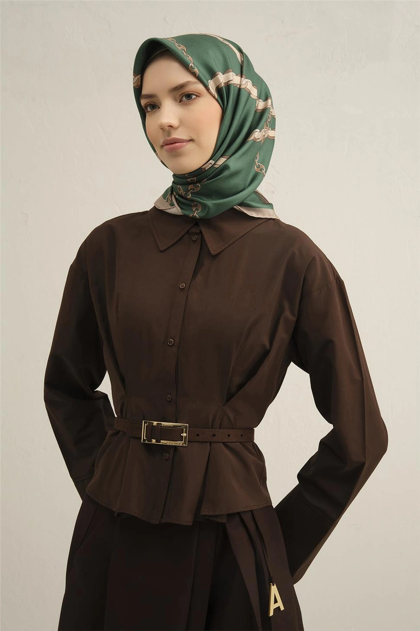 Armine Klasik Desenli Saf İpek Sura Eşarp 9346d 12 Yeşil