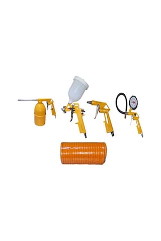 Kompresör Boya Hava Mazot Lastik Tabancası Ve Hortun, 5 Li Set