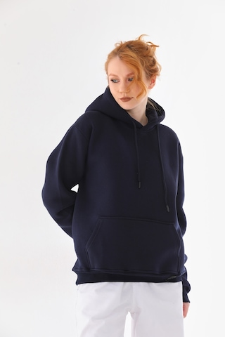 Everest Everst Kapüşonlu 3 İplik Şardonlu Cepli Sweatshirt Lacivert