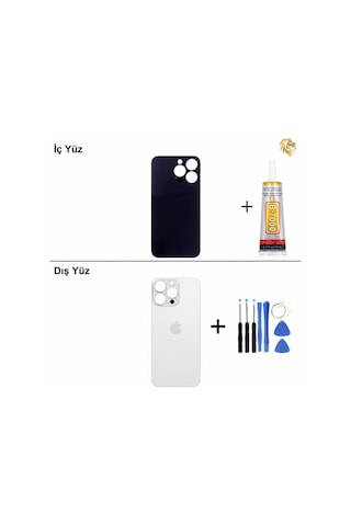 İphone Uyumlu13 Pro Max Beyaz Arka Kapak Arka Cam Batarya Kapağı Lazer Kesim Kapak Pil Kapağı + B-7000 Yapıştırıcı + Tamir Seti Standart