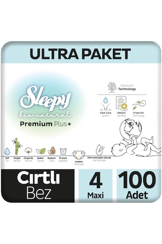 Sleepy Bio Natural Premium Plus Ultra Paket Bebek Bezi 4 Numara Maxi 100 Adet 4 Numara